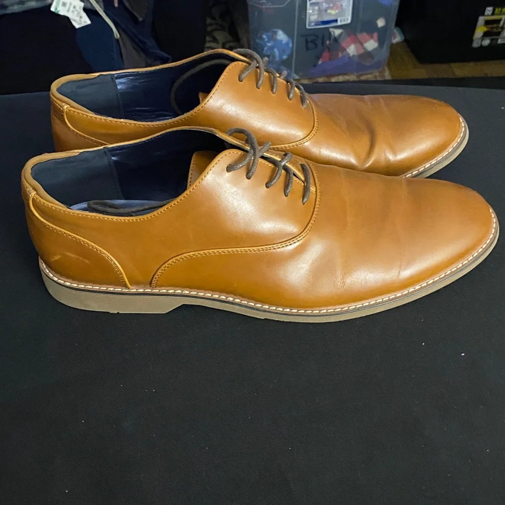 Steve Madden Neptun MENS 11M Caramel Brown Faux Leather‎ Lace-up Oxfords EUC